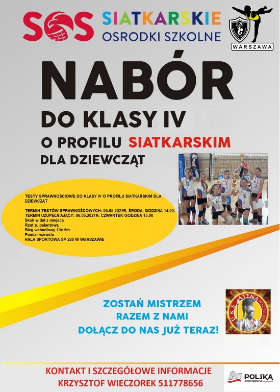 plakat - nabory do klasy 4 siatkarskiej