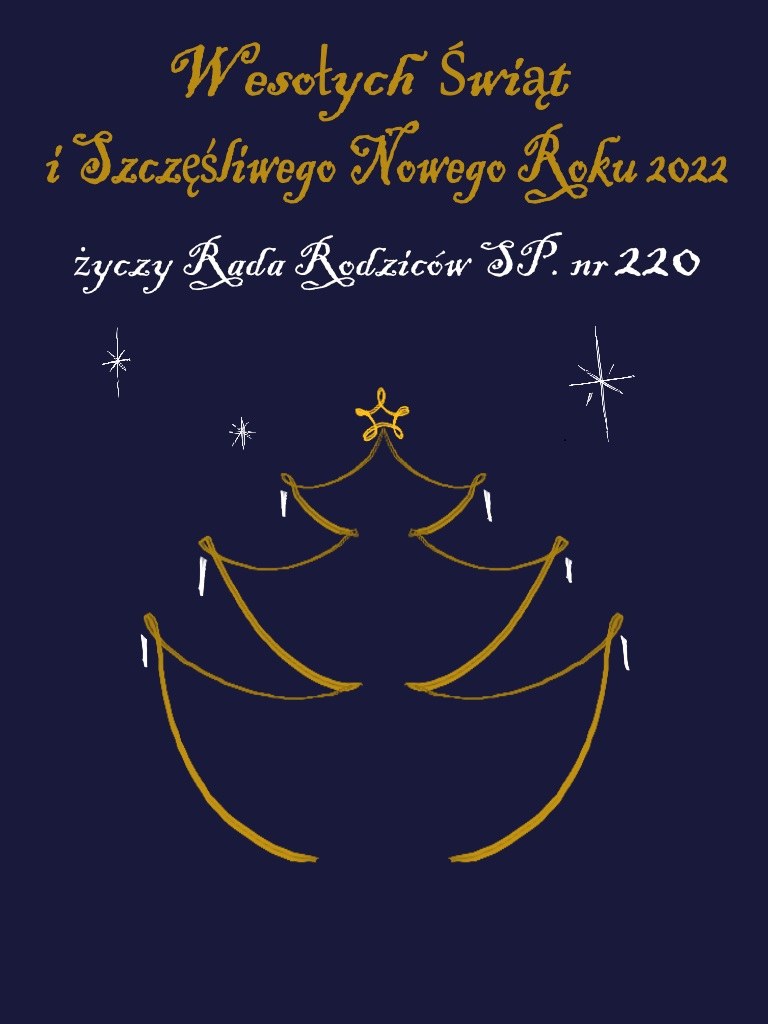 Życzenia od Rady Rodziców - kartka z choinką iżyczeniami: wesołych świąt i szczęścliwego nowego roku 2022