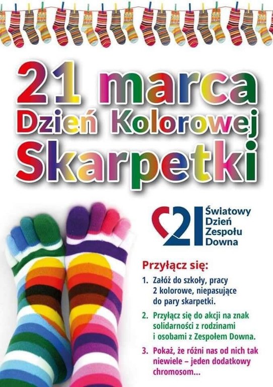 Plakat informujący o dniu kolorowej skarpetki.