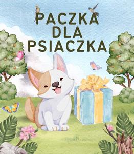 paczka dla psiaczka - rysunek przedstawiający szcześliwego psa siedzącego obok prezentu