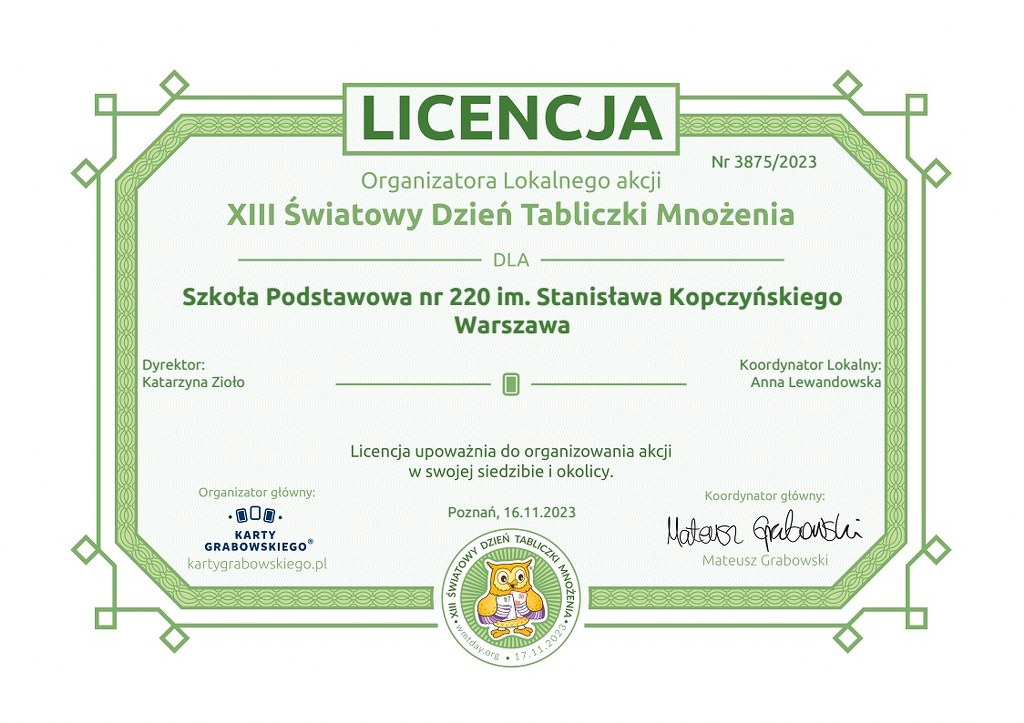 swiatowy dzien tabliczki mn 2023 licencja