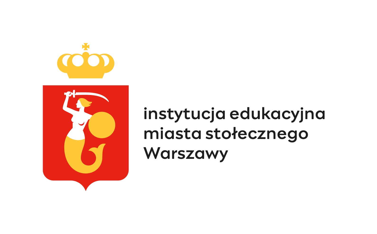 Warszawa znak RGB instytucja edukacyjna kolorowy: na białym tle Herb Warszawy - Syrenka Warszawska w barwach m.St.Warszawy (żółty, czewony, biay) wraz z czarnym napisem instytucja edukacyjna miasta stołecznego Warszawy 